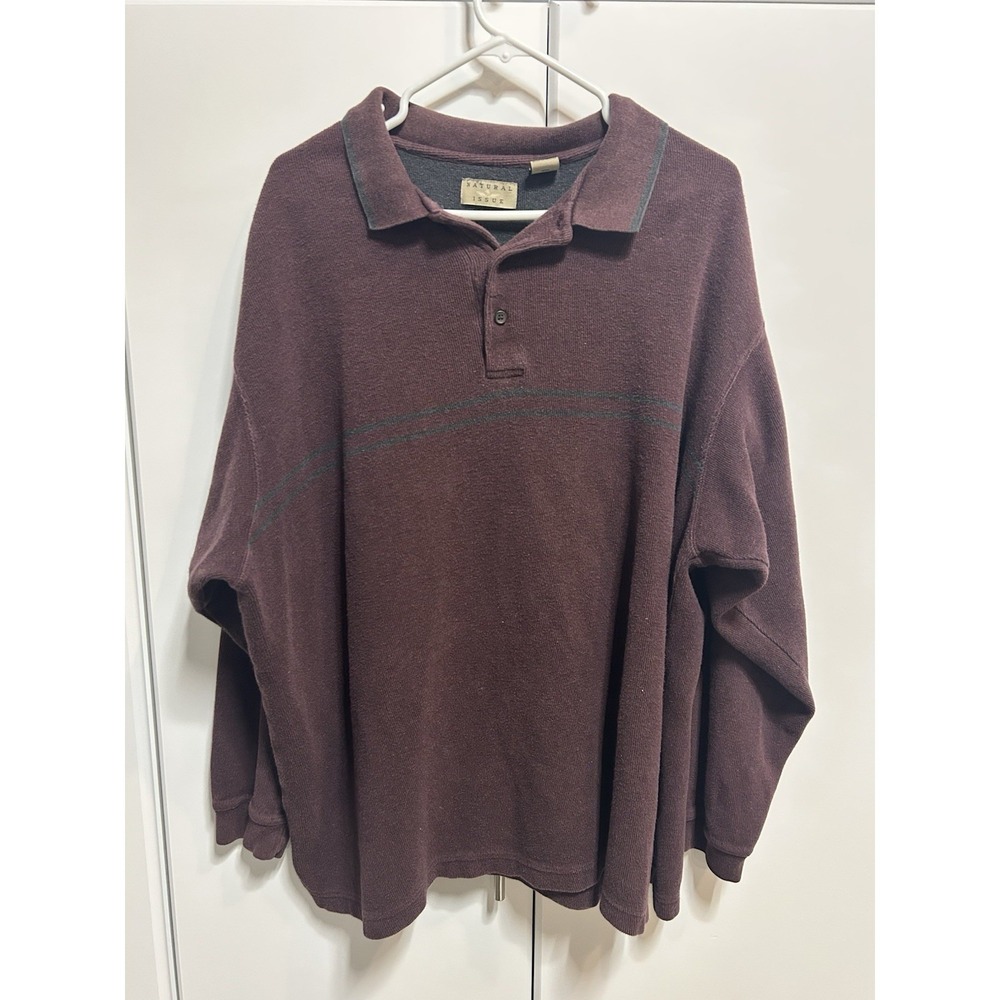Vintage 90s‎ Natural Issue 2XL 100% Cotton Polo Sweater Burgundy Green Stripe